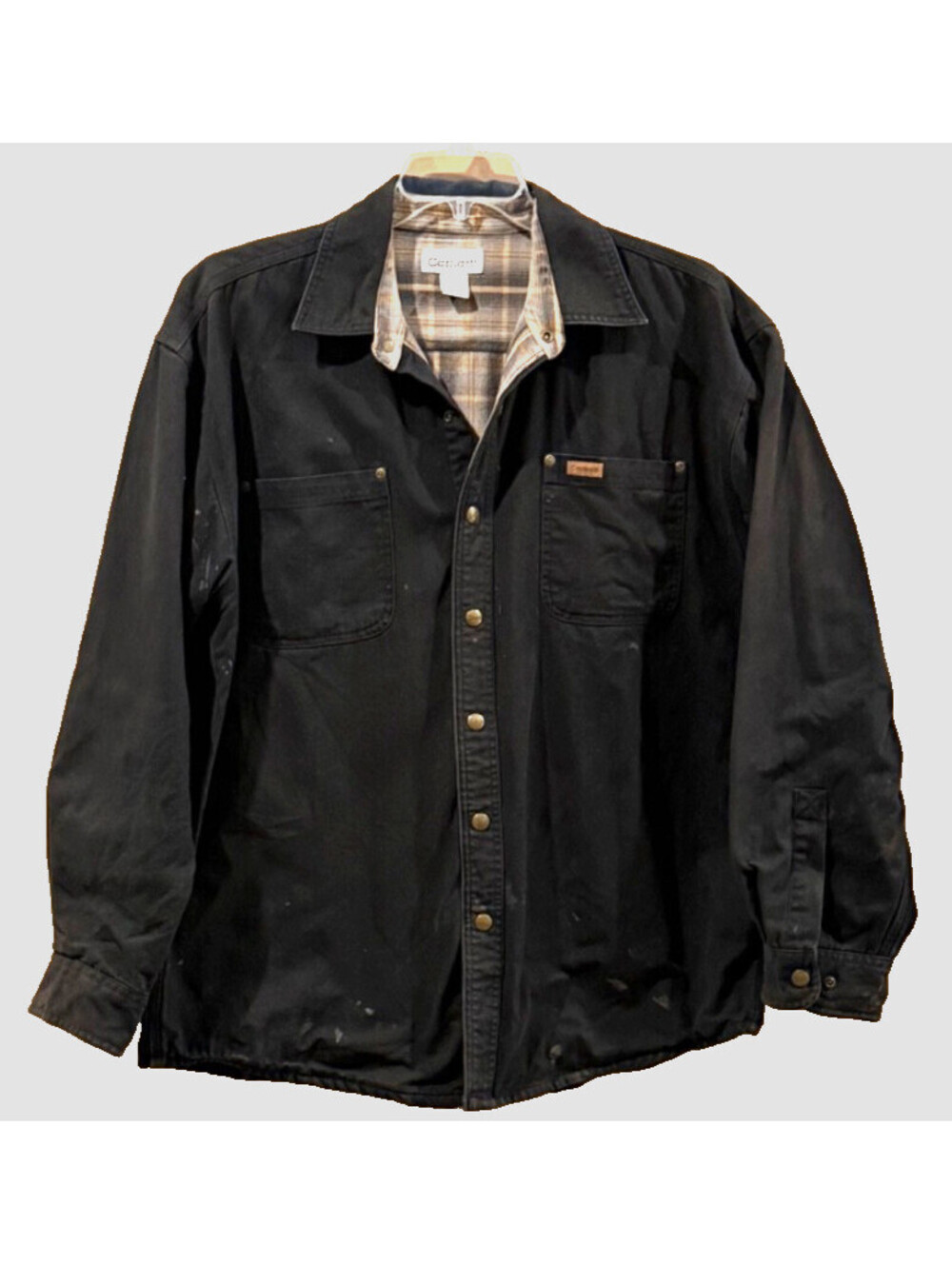 VTG Carhartt Flannel Lined Canvas Jacket Mens Large Black S96 BLK Snap Front